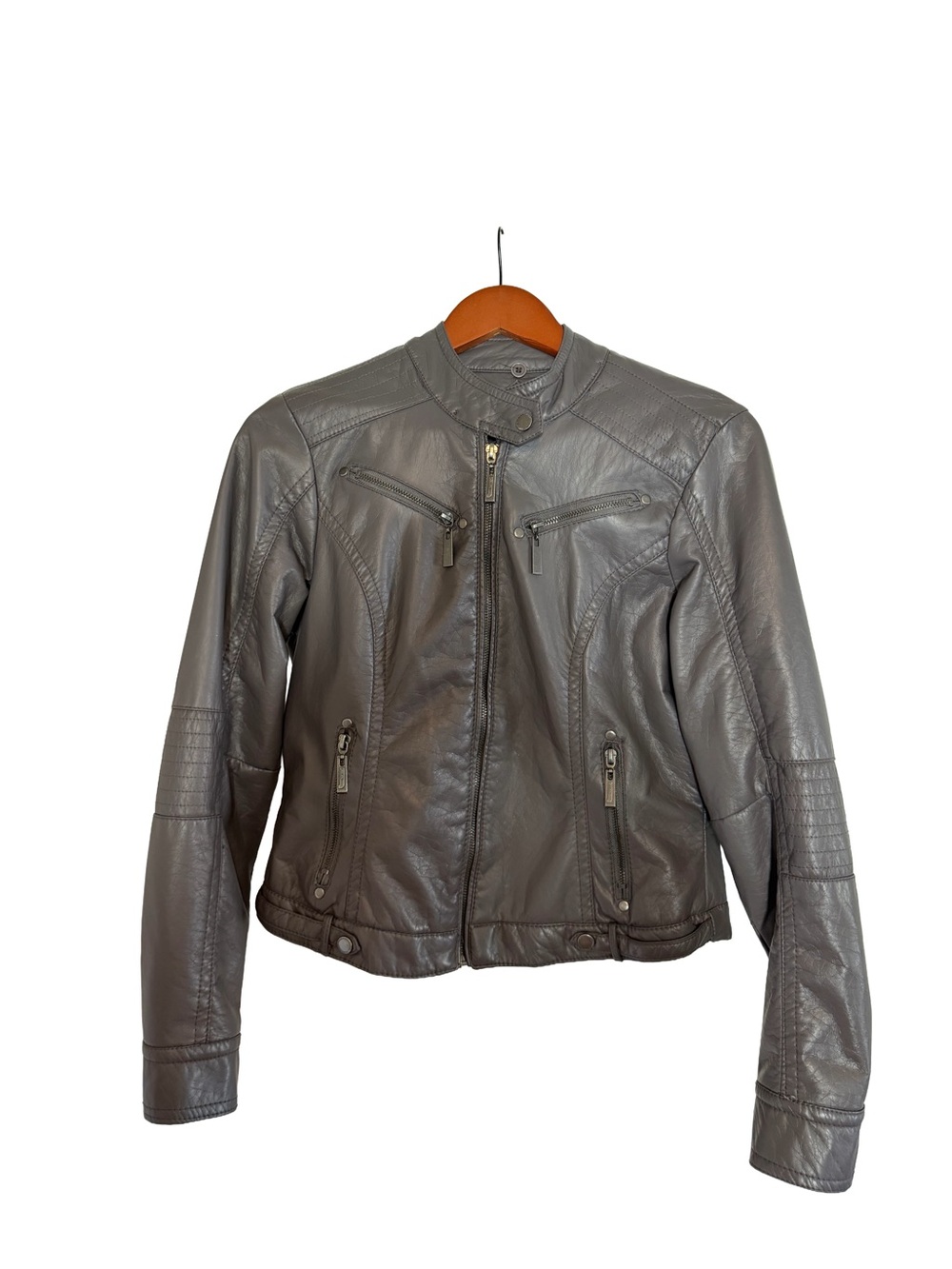 JouJou Gray Vegan Leather Moto Jacket Women’s Size M